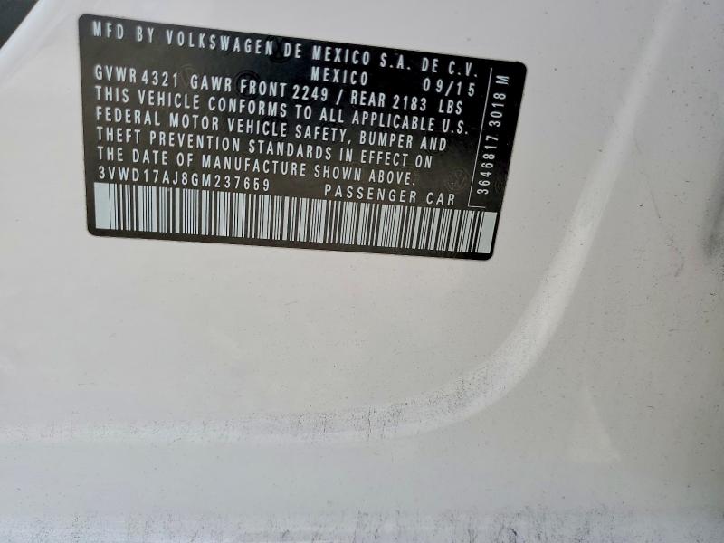 48633186 :رقم المزاد ، 3VWD17AJ8GM237659 vin ، 2016 Volkswagen Jetta مزاد بيع