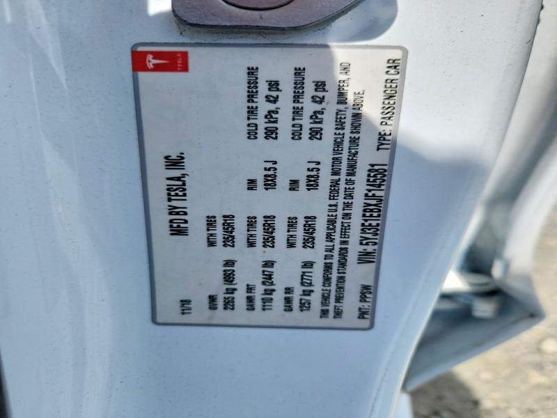 Продажа на аукционе авто 2018 Tesla Model 3, vin: 5YJ3E1EBXJF145581, номер лота: 48283906