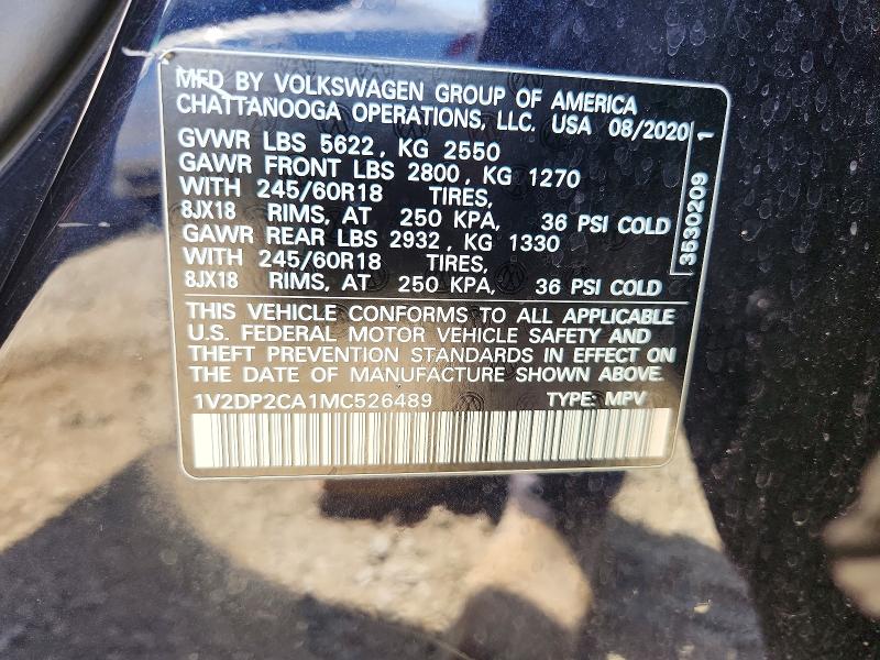 49671656 :رقم المزاد ، 1V2DP2CA1MC526489 vin ، 2021 Volkswagen Atlas مزاد بيع