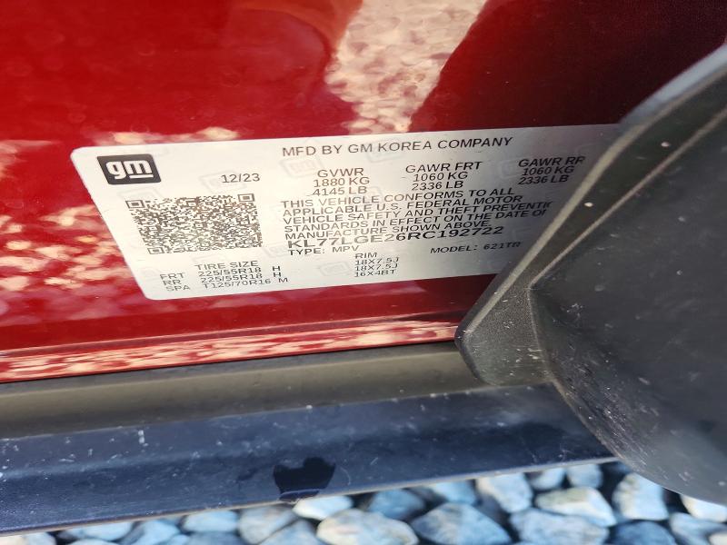 49482176 :رقم المزاد ، KL77LGE26RC192722 vin ، 2024 Chevrolet Trax مزاد بيع