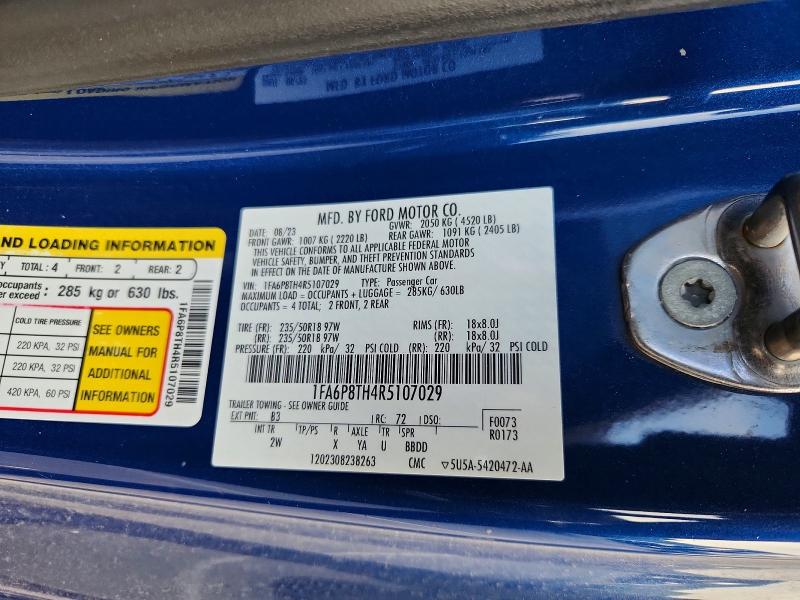 Продажа на аукционе авто 2024 Ford Mustang, vin: 1FA6P8TH4R5107029, номер лота: 48613446