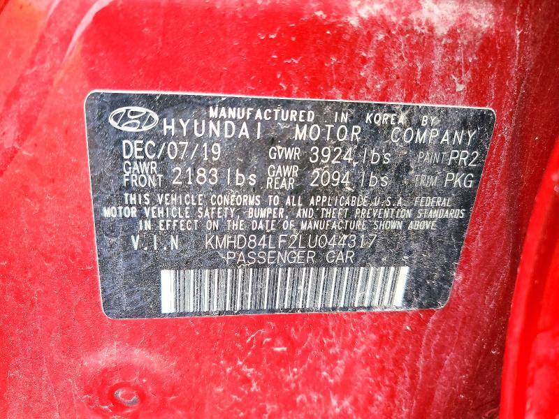 2020 Hyundai Elantra მანქანა იყიდება აუქციონზე, vin: KMHD84LF2LU044317, აუქციონის ნომერი: 49663156