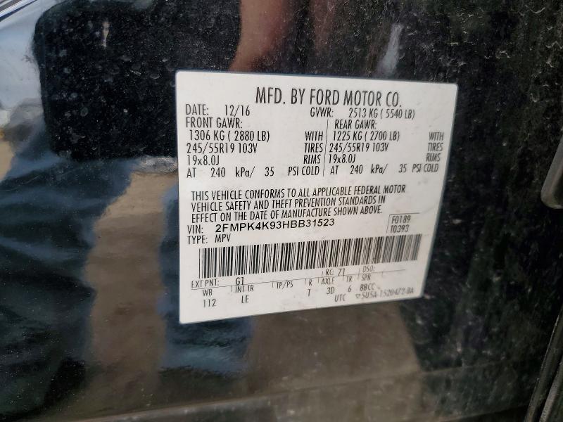 49795556 :رقم المزاد ، 2FMPK4K93HBB31523 vin ، 2017 Ford Edge مزاد بيع