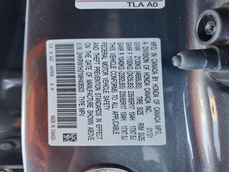 49080376 :رقم المزاد ، 2HKRW1H21MH408503 vin ، 2021 Honda Cr-v مزاد بيع