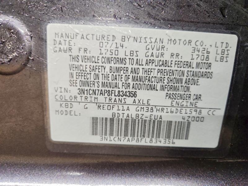 Продаж на аукціоні авто 2015 Nissan Versa, vin: 3N1CN7AP8FL834356, номер лоту: 51113126