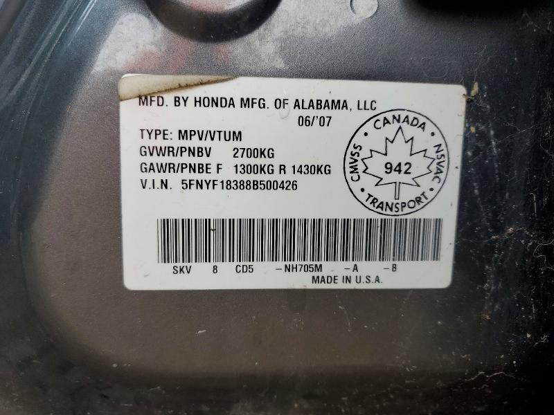 51718646 :رقم المزاد ، 5FNYF18388B500426 vin ، 2008 Honda Pilot مزاد بيع