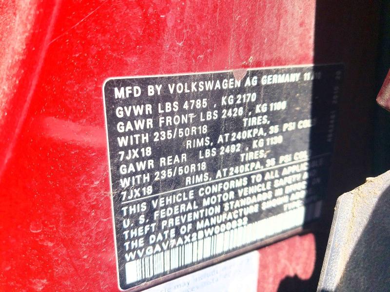 Продаж на аукціоні авто 2011 Volkswagen Tiguan, vin: WVGAV7AX2BW000832, номер лоту: 51419826