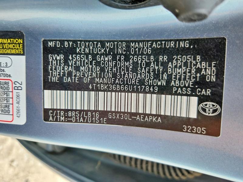 2006 Toyota Avalon მანქანა იყიდება აუქციონზე, vin: 4T1BK36B66U117849, აუქციონის ნომერი: 50440616