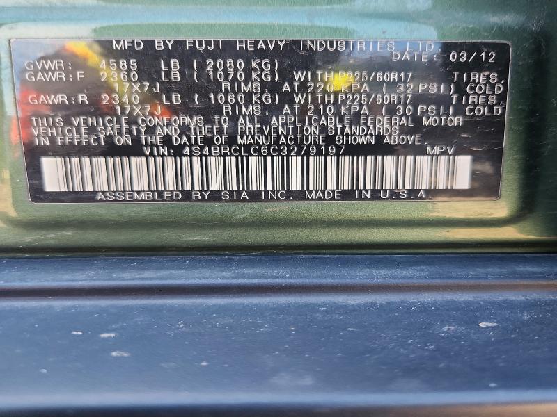 2012 Subaru Outback მანქანა იყიდება აუქციონზე, vin: 4S4BRCLC6C3279197, აუქციონის ნომერი: 50847246