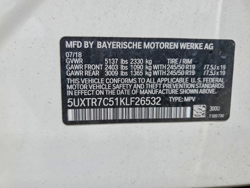 2019 Bmw X3 მანქანა იყიდება აუქციონზე, vin: 5UXTR7C51KLF26532, აუქციონის ნომერი: 48749196