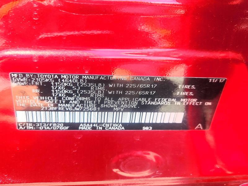 50917886 :رقم المزاد ، 2T3BFREV6JW725681 vin ، 2018 Toyota Rav4 مزاد بيع