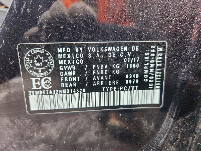 2017 Volkswagen Jetta მანქანა იყიდება აუქციონზე, vin: 3VWB67AJ2HM314326, აუქციონის ნომერი: 49466396
