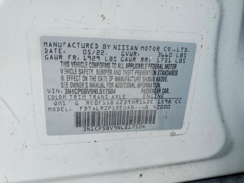 Продаж на аукціоні авто 2022 Nissan Kicks, vin: 3N1CP5BV9NL517504, номер лоту: 52966666