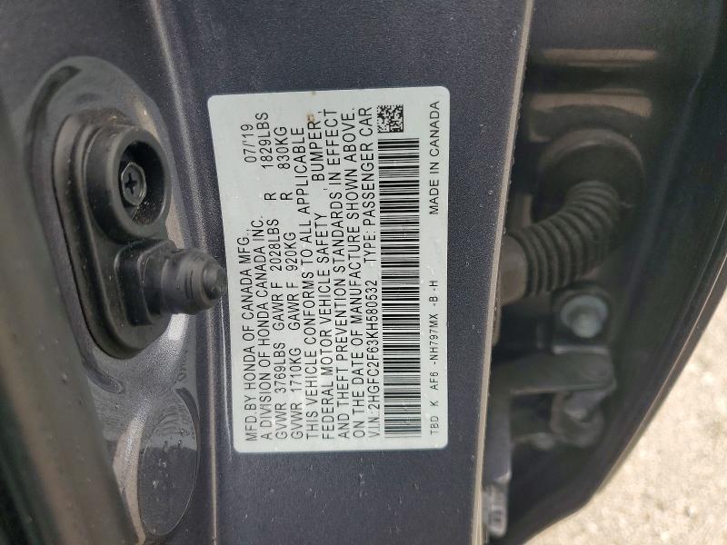 Продажа на аукционе авто 2019 Honda Civic, vin: 2HGFC2F63KH580532, номер лота: 49027296