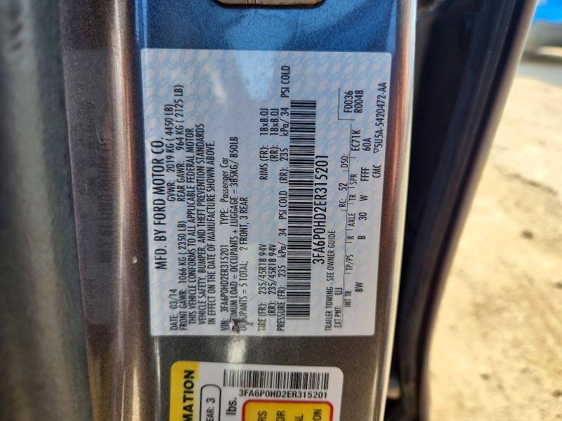 50758666 :رقم المزاد ، 3FA6P0HD2ER315201 vin ، 2014 Ford Fusion مزاد بيع