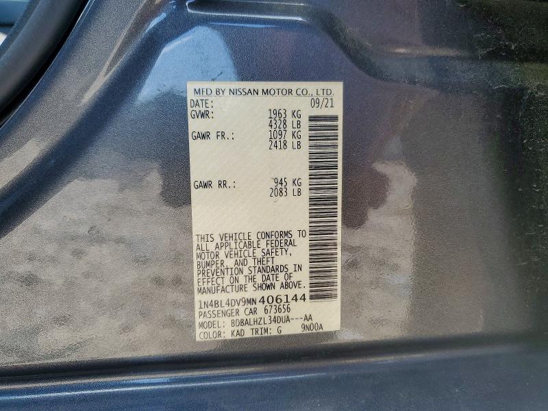 50522896 :رقم المزاد ، 1N4BL4DV9MN406144 vin ، 2021 Nissan Altima مزاد بيع
