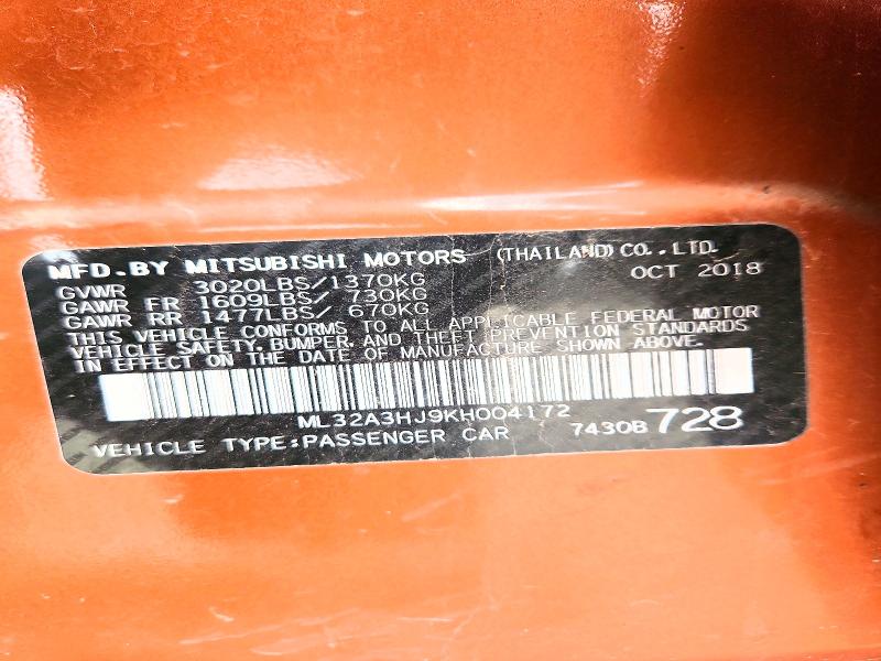 Продаж на аукціоні авто 2019 Mitsubishi Mirage, vin: ML32A3HJ9KH004172, номер лоту: 47533816