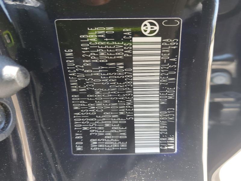Aukcja sprzedaży 2022 Toyota Corolla, vin: 5YFEPMAE9NP382870, numer aukcji: 50154666
