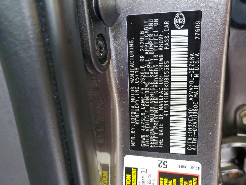Aukcja sprzedaży 2019 Toyota Camry, vin: 4T1B11HK0KU805585, numer aukcji: 49557136