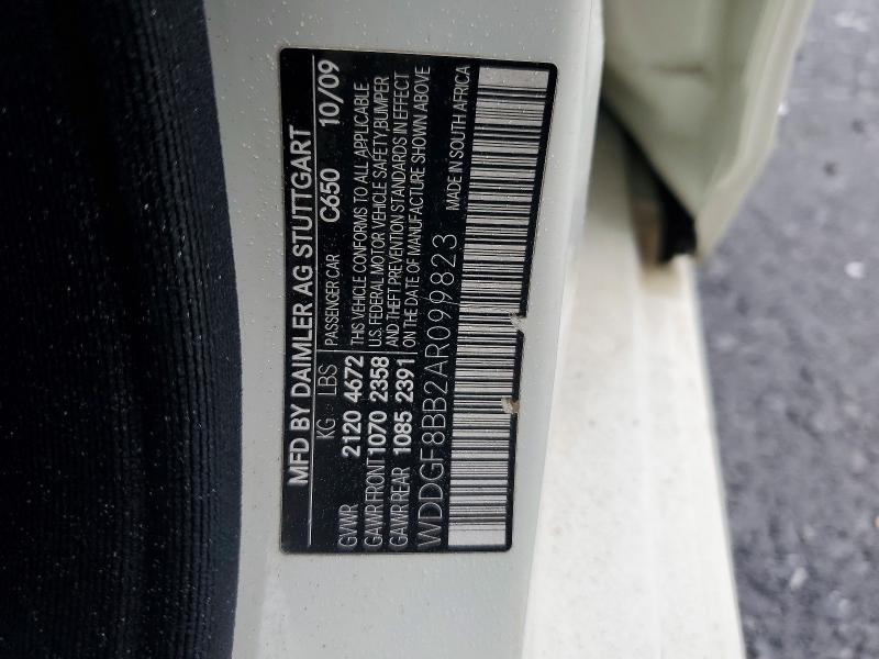 2010 Mercedes-benz C მანქანა იყიდება აუქციონზე, vin: WDDGF8BB2AR099823, აუქციონის ნომერი: 48680916