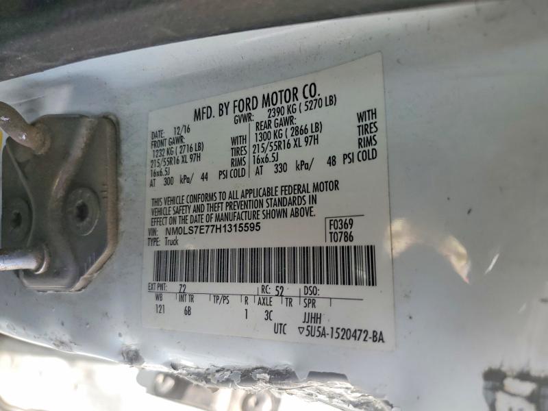 2017 Ford Transit Va მანქანა იყიდება აუქციონზე, vin: NM0LS7E77H1315595, აუქციონის ნომერი: 51773516