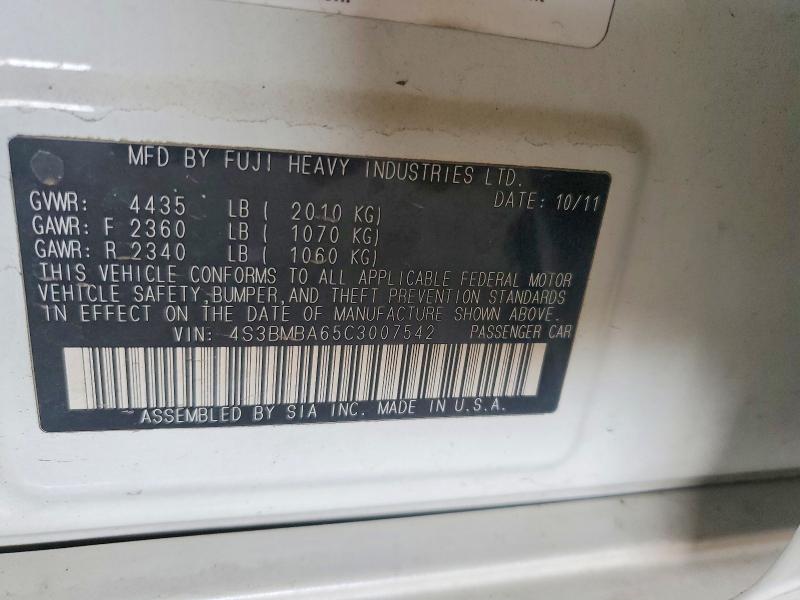 Продажа на аукционе авто 2012 Subaru Legacy, vin: 4S3BMBA65C3007542, номер лота: 50914446