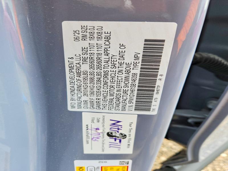 Auction sale of the 2025 Honda Pilot, vin: 5FNYG1H61SB146358, lot number: 50438286