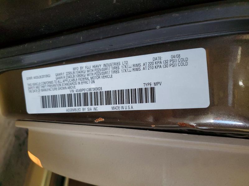 2008 Subaru Outback მანქანა იყიდება აუქციონზე, vin: 4S4BP61C887363628, აუქციონის ნომერი: 51450526