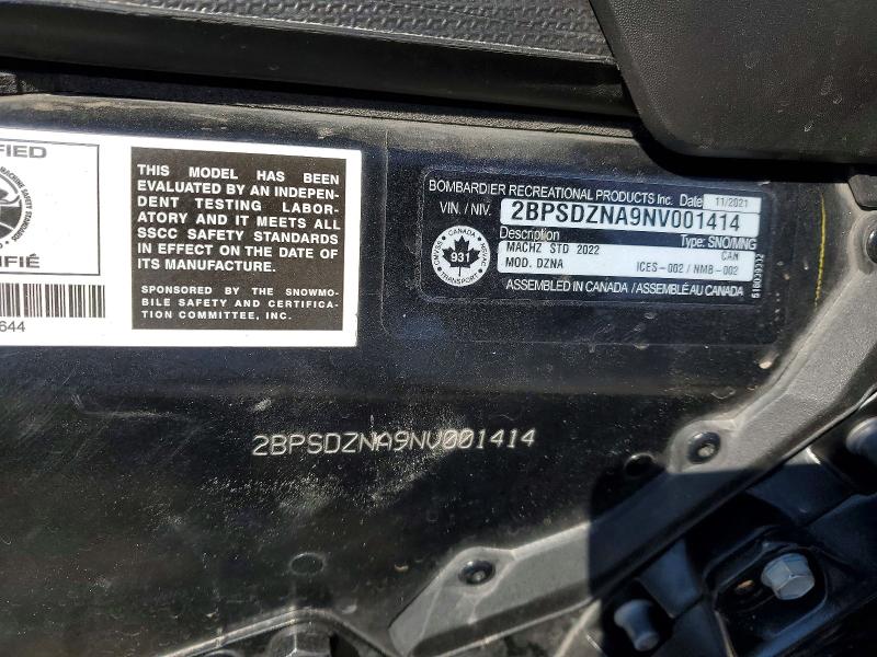 2022 Ski-doo Mach Z 900 Acetrbo მანქანა იყიდება აუქციონზე, vin: 2BPSDZNA9NV001414, აუქციონის ნომერი: 48511416