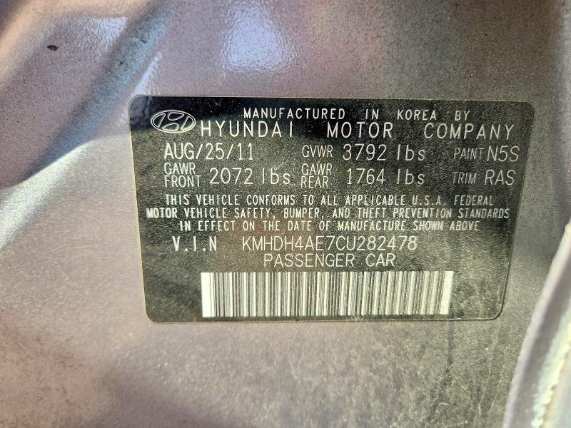 Продаж на аукціоні авто 2012 Hyundai Elantra, vin: KMHDH4AE7CU282478, номер лоту: 51288206
