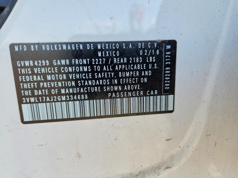 Aukcja sprzedaży 2016 Volkswagen Jetta, vin: 3VWL17AJ2GM334688, numer aukcji: 50795806