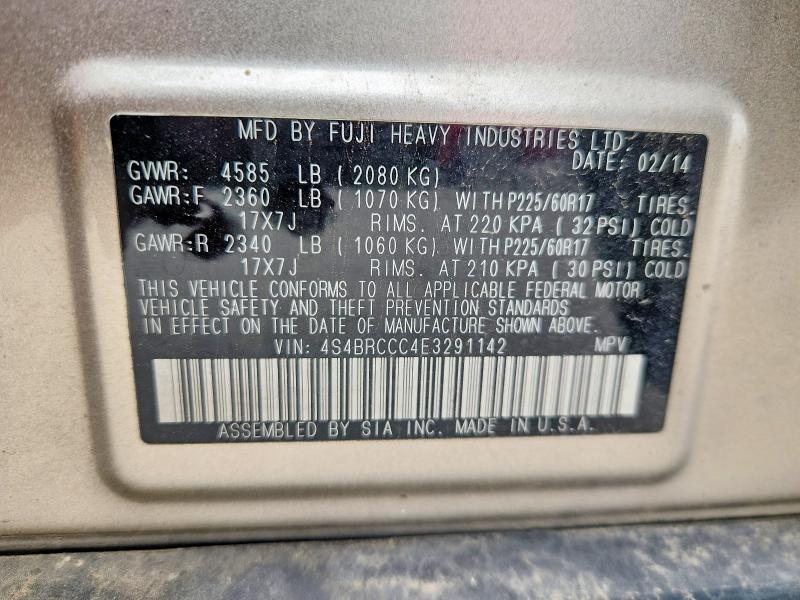 2014 Subaru Outback მანქანა იყიდება აუქციონზე, vin: 4S4BRCCC4E3291142, აუქციონის ნომერი: 50923916