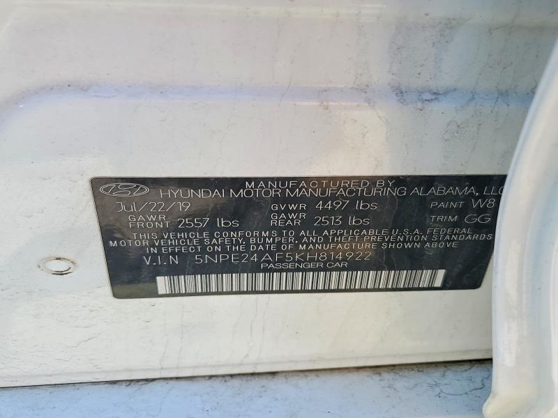 Продаж на аукціоні авто 2019 Hyundai Sonata, vin: 5NPE24AF5KH814922, номер лоту: 49096886
