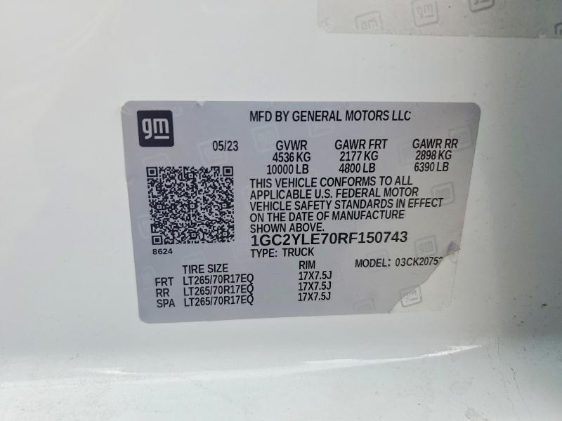 48673186 :رقم المزاد ، 1GC2YLE70RF150743 vin ، 2024 Chevrolet Silverado مزاد بيع