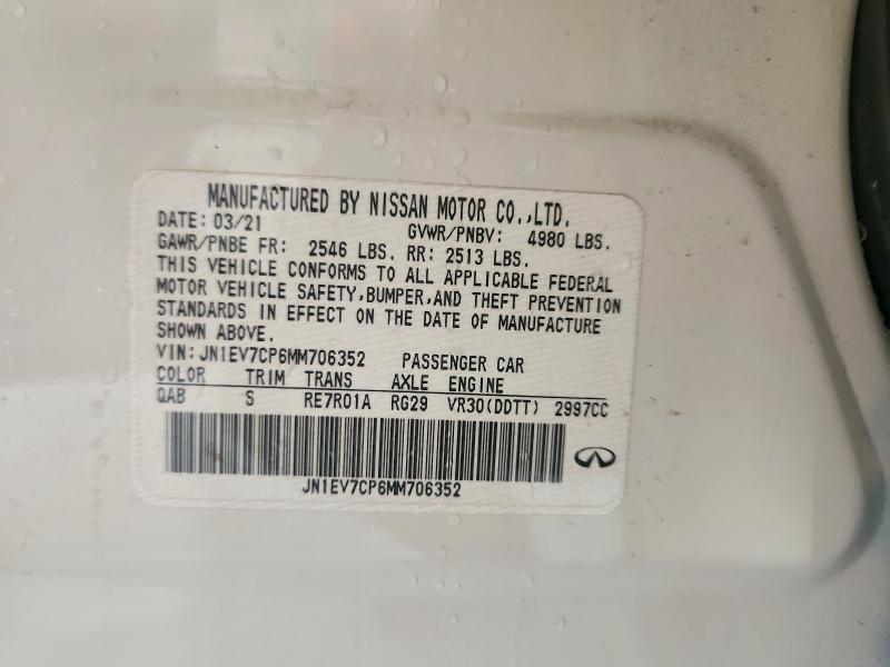 Aukcja sprzedaży 2021 Infiniti Q50, vin: JN1EV7CP6MM706352, numer aukcji: 50694266