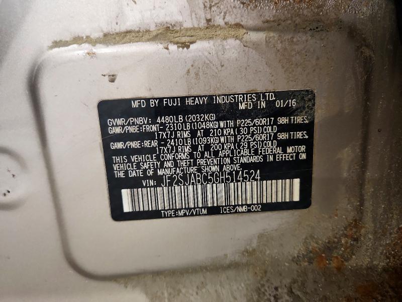Продаж на аукціоні авто 2016 Subaru Forester, vin: JF2SJABC5GH514524, номер лоту: 49932226