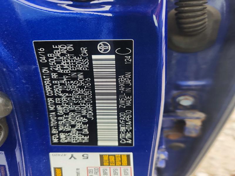 Aukcja sprzedaży 2016 Toyota Prius, vin: JTDKARFU7G3517616, numer aukcji: 48601896