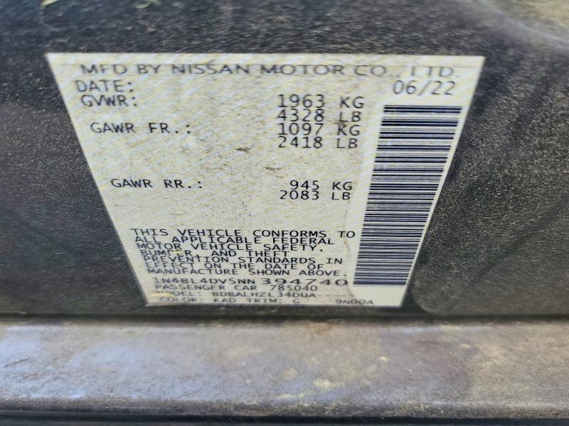 Aukcja sprzedaży 2022 Nissan Altima, vin: 1N4BL4DV5NN394740, numer aukcji: 50961196