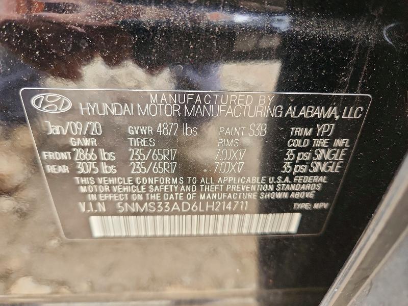 51320956 :رقم المزاد ، 5NMS33AD6LH214711 vin ، 2020 Hyundai Santa Fe مزاد بيع