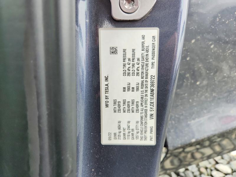 Aukcja sprzedaży 2022 Tesla Model 3, vin: 5YJ3E1EA8NF369722, numer aukcji: 48653696