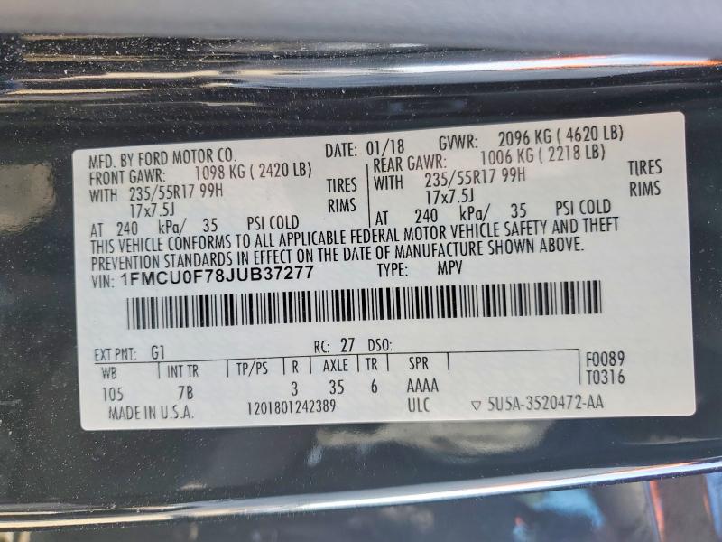 Aukcja sprzedaży 2018 Ford Escape, vin: 1FMCU0F78JUB37277, numer aukcji: 48503016