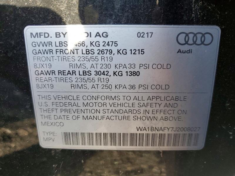 49947976 :رقم المزاد ، WA1BNAFY7J2008027 vin ، 2018 Audi Q5 مزاد بيع