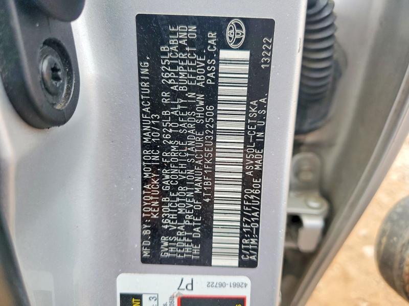 2014 Toyota Camry მანქანა იყიდება აუქციონზე, vin: 4T1BF1FK5EU322506, აუქციონის ნომერი: 51298396