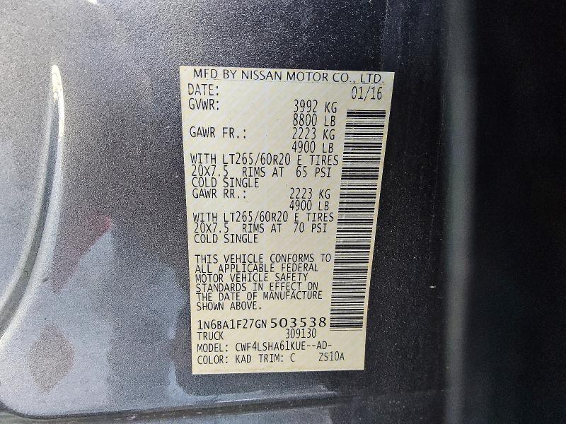 Продажа на аукционе авто 2016 Nissan Titan Xd, vin: 1N6BA1F27GN503538, номер лота: 48515206
