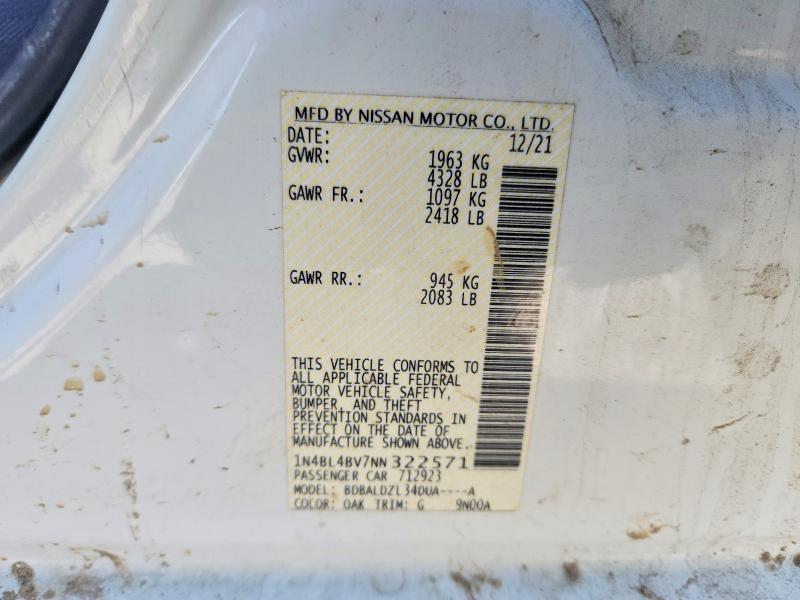 Продажа на аукционе авто 2022 Nissan Altima, vin: 1N4BL4BV7NN322571, номер лота: 48977536