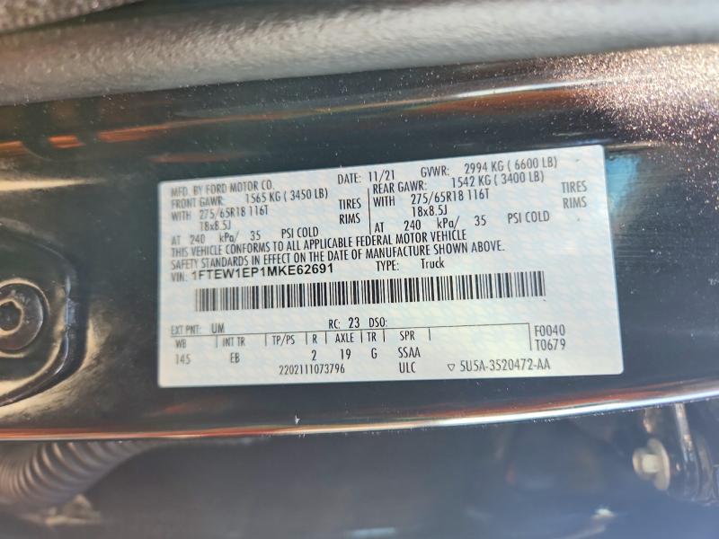 Aukcja sprzedaży 2021 Ford F150, vin: 1FTEW1EP1MKE62691, numer aukcji: 47969016