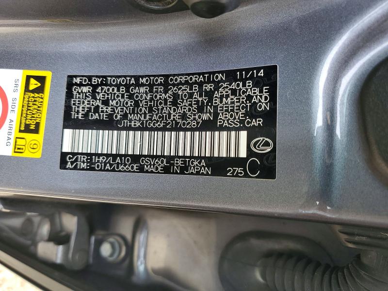 Aukcja sprzedaży 2015 Lexus Es, vin: JTHBK1GG6F2170287, numer aukcji: 50120286