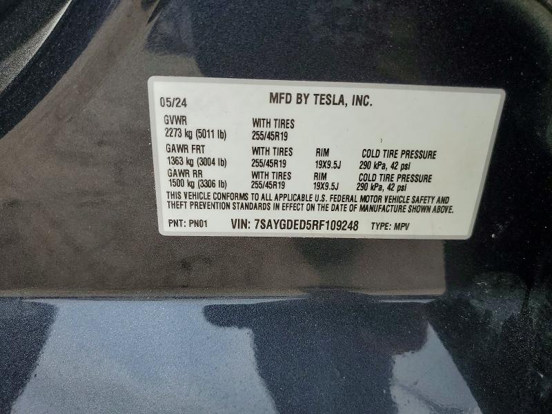 Продаж на аукціоні авто 2024 Tesla Model Y, vin: 7SAYGDED5RF109248, номер лоту: 49470936