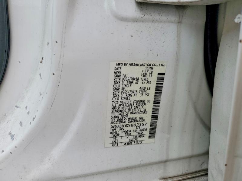 49027026 :رقم المزاد ، 5N3AA08C67N802357 vin ، 2007 Infiniti Qx56 مزاد بيع