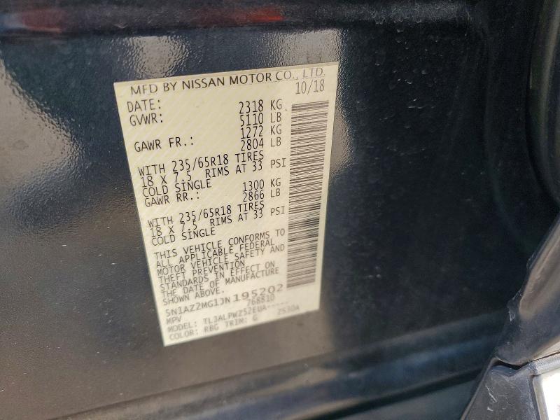 51717526 :رقم المزاد ، 5N1AZ2MG1JN195202 vin ، 2018 Nissan Murano مزاد بيع